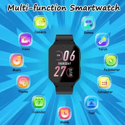 Kiddowz Smartwatch kinderen - Kinderhorloge - 5 t/m 12 jaar - met camera, filters en 26 kids spelletjes - Stappenteller - Zwart V1 — thumbnail 4