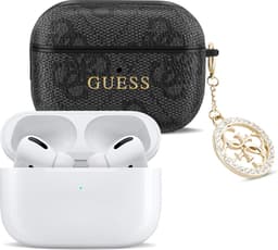 GUESS, Hoesje geschikt voor AirPods Pro - 4G Script met Glinsterende Charm & Strass, Zwart — thumbnail 2