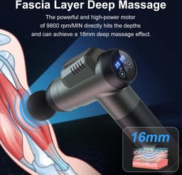 Massage Pistool Diepe Weefselmassager 99 Snelheden Krachtige Percussiemassager Met LCD-Touchscreen - Handmassageapparaat Met 6 Massagekoppen Voor Spierpijnverlichting En Ontspanning - Grijs — thumbnail 5