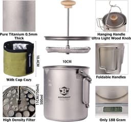 Bestargot Titanium Camping French Press Koffiepot - 750 ml - Licht en Draagbaar - Grote Capaciteit - Outdoor Kampeerservies — thumbnail 5