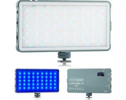 MOJOGEAR Lumi RGB LED-lamp 12W Medium - Stevig metaal - 4000 mAh batterij - Kleur en wit/geel licht - Krachtige lamp voor camera / studio / video - Grijs