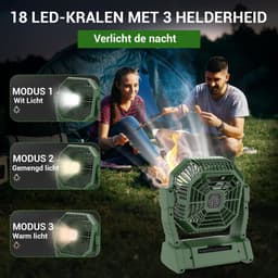 Camping Ventilator met LED Verlichting – Oplaadbare Tafelventilator – 10000mAh Accu – Afstandsbediening – 4 Snelheden & Time — thumbnail 5