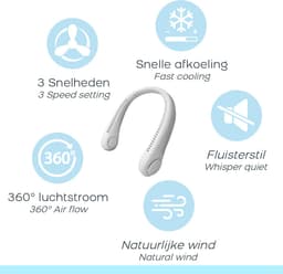 Orange Care, Draagbare Nekventilator – 3 Snelheden – Nek Koeler, Halsventilator, Gezichtsventilator, Mini Ventilator - Wit – 3W – USB Oplaadbaar — thumbnail 4