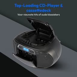 MEDION E66476 Stereo Sound Systeem (Boombox, CD-speler, MP3, cassette, draagbare cassettespeler voor kinderen, FM-radio, AUX, hoofdtelefoon, netstroom & batterij), zwart — thumbnail 3