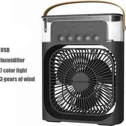 Draagbare Ventilator -met GRATS anti muggenlamp - Led Verlichting Luchtkoeler - Bevochtiger - Tafelmodel - Waterverneveling - Zwart — thumbnail 2