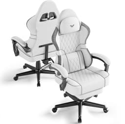Soontrans-Wit-Gaming Stoel-met Inklapbare Voetensteun-Gamestoel Verstelbaar Rugleuning-Ergonomische Gaming Chair-als Bureaustoel-Uitgerust Met Hoofdsteun en Lendensteun-Katoen-Linnen Mix-Computerstoel Gaming-Voor Volwassenen en Jongeren — thumbnail 2