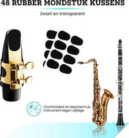 Somstyle Mondstuk Kussens voor Saxofoon & Klarinet - 48 Stuks - 0,8 mm Rubber - Mondstukpatches - Zwart & Transparant — thumbnail 2