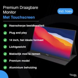 Thingy® Premium Portable Monitor 14 Inch Met Touchscreen - Full HD - IPS Beeldscherm - Draagbare Monitor met USB-C & HDMI - Connecten Met 1 Kabel - Aluminium Behuizing - Met Luxe Hoes - Draagbare Monitor — thumbnail 2