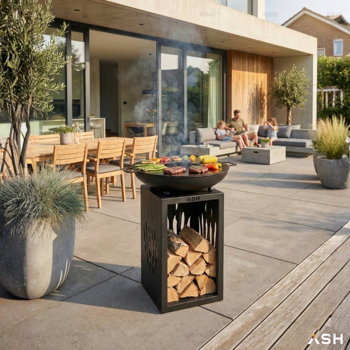 Plancha BBQ – ASH - Glow - Plancha barbecue met grillring – Vuurschaal & Plancha bakken – Zwart — afbeelding 1