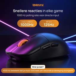 Drivv. Gaming Mouse Nova - Gaming Muis Draadloos - Ultra Licht - 63 gram - PAW3311 - 12.000 DPI - 3 in 1 model - Bedraad / Bluetooth 5.3 / 2.4G - Zwart — thumbnail 2