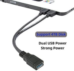 USB 3.0 Vrouwelijk naar Dubbele USB Mannelijke Y-Kabel voor Extra Stroom en Data — thumbnail 5