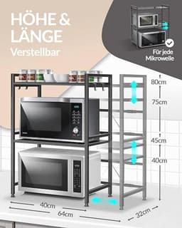 Magnetronrek Keukenrek Staand Dubbelzijdig Staal (3-laags) – Verstelbare Plank voor Voorraad en Bakken — thumbnail 3