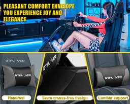 GTPLAYER - Simulator Cockpit - Met Luidsprekers en Stuurwiel Steun - Grijs — thumbnail 3