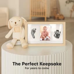 Cosensi - Baby handafdruk en voetafdrukset voor pasgeborenen - Fotolijst voor handafdruk baby - Clean Touch stempelkussen - Ash Wood Fabre - Unieke herinnering aan baby's hand- en voetafdrukken — thumbnail 4