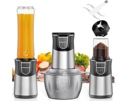 Krachtige 3-in-1 Hakmolen, Blender en Kruidenmolen - 500W Keukenmachine met 2L RVS Kom