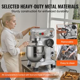 Commerciële Voedselmixer, Capaciteit 7,3 Qt, Dubbele Roterende Deegkneder van 550W met Roestvrijstalen Kom, Veiligheidsschild En Timer, Ideaal voor Restaurants En Bakkerijen — thumbnail 5
