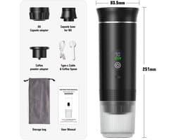 Draadloos Elektrisch - Portabele Espresso Koffiemachine - 3-in-1 Capsule en Poeder - Koffiemaker - Voor Reizigers en Kampeerders