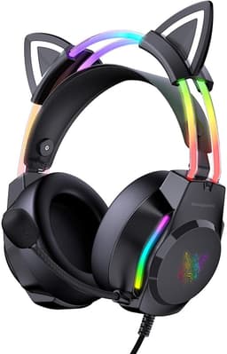 Namajunas - Gaming headsets met Microfoon - Kattenoor Headphones - Koptelefoon - Hoofdtelefoon met kabel - Noise Cancelling Microfoon - Surround Sound - RGB Verlichting - PC, Laptop, PS4, PS5, Xbox, Switch - Zwart — thumbnail 1