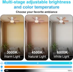 MUPOO Plafondventilator met verlichting Ø52 cm - E27 Fitting - 3 Snelheden - LED Traploos Dimbaar - 3 Lichtkleuren 3000K-6500K - Met Afstandsbediening - Slaapmodus - Geheugenfunctie - Compact - Slaapkamer Keuken Garage — thumbnail 3
