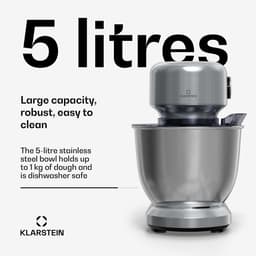 Klarstein Bella Evo 1500W keukenrobot – 5L roestvrijstalen kom, 12 snelheden, planetaire mixfunctie, pulsefunctie, deeghaak, klopper & garde, keukenrobot voor bakken, zilver — thumbnail 3