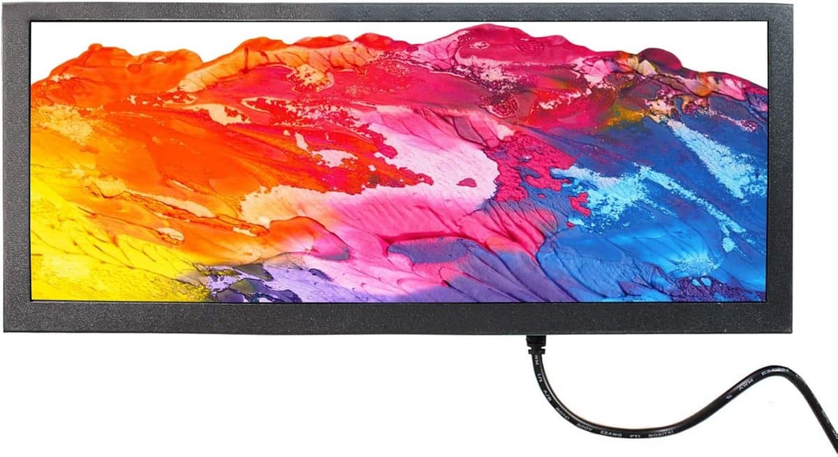 12,3 Inch Widescreen LCD Monitor 1920x720 IPS met USB, VGA en Metalen Behuizing — afbeelding 1