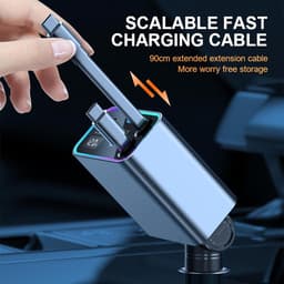 Intrekbare autolader 4-in-1 sigarettenaansteker USB C 66W telefoon snellader adapter met spanningsdisplay geschikt voor iPhone Galaxy Huawei voor 12V 24V Truck Campervan — thumbnail 5