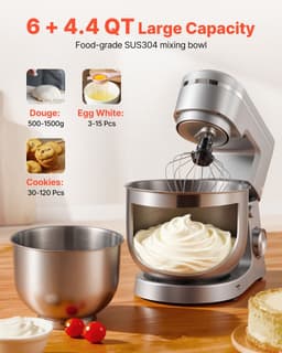 Keukenmachine Staande Mixer - Planetaire Deegmixer - 1500W Vermogen - RVS Kommen 4,2L + 5,7L - 10 Snelheden - Kantelbare Kop - Met Deeghaak, Garde en Klopper — thumbnail 2