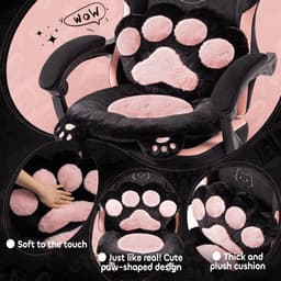 Dowinx Gaming Stoel Roze/Zwart – Ergonomisch met Voetensteun – Kattenpoot Design – Stoffen Gamer/PC Stoel – Verstelbare Rugleuning – Voor Volwassenen — thumbnail 2
