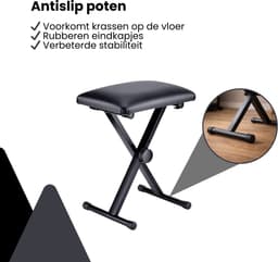 Pianokruk Verstelbaar - Zwart - In 3 Hoogtes verstelbaar - Pianokrukje Inklapbaar - Keyboard Kruk — thumbnail 2