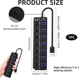 USB 3.0 Hub met 7 Poorten en 5 Gbps Snelheid — thumbnail 4
