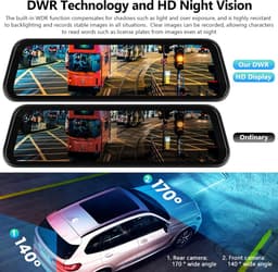 Dashcam – Achteruitkijkspiegel – Auto Camera – Recorder – Dashcam Voor Auto – 9,66 Inch IPS Touchscreen – Draadloze CarPlay & Android Auto – Waterdichte Achtercamera – Nachtzicht – Looprecording – Parkeermonitor — thumbnail 5