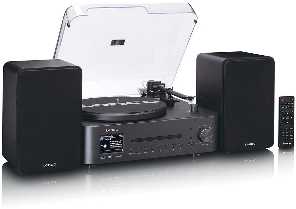 Lenco Platenspeler - MC-760BK HiFi-set met DAB+ FM en Internetradio – CD en Bluetooth - 2x 30W Speakers - Zwart — afbeelding 1