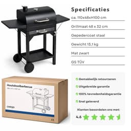 Cheqo® Houtskool Bbq - Barbecue Op Wielen - Houtskool Bbq Met Deksel - Bbq Trolley - Zwarte Houtskool Bbq - Houtskool Grill - Buiten Barbecue — thumbnail 2