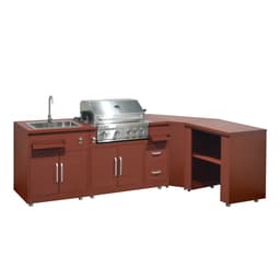 Oviala - Hoekkeuken voor buiten met 4 elementen spoelbak en stenen barbecue. - Memphis — thumbnail 1