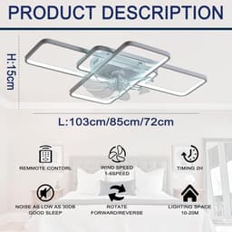Moderne Rechthoekige Plafondventilator Met LED Verlichting Dimbaar Afstandsbediening Stille Slaapkamer Woonkamer — thumbnail 4