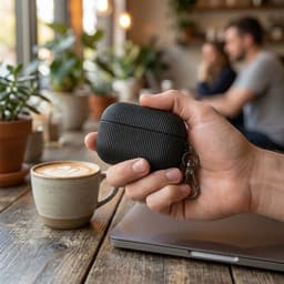 Luxe geribd hoesje voor oordopjes – Vertical Stripe design met sleutelhaak, geschikt voor AirPods Pro 3 (Zwart) — thumbnail 4