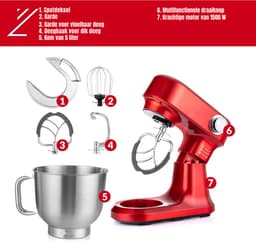 RWB® Mixer met Mengkom - Keuken Mixer - Mix Machine - Rood - 23 x 34 x 36 cm — thumbnail 2