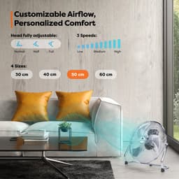 AERSON vloerventilator 60 cm | waaier met drie standen 200W | staande ventilator | hoge luchtstroom | robuuste metalen uitvoering | hellingshoek ca. 110 graden — thumbnail 3