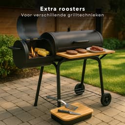 Cheqo® Rookoven met Barbecue - Rook Oven - BBQ Smoker Barbecue 2-in-1 - Verrijdbare BBQ - Houtskool & Rookoven - Met Wielen — thumbnail 2