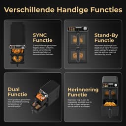 Home Vibes® Airfryer XXL – Gestapelde Lades - Heteluchtfriteuse - 2460W – 11L Air Fryer – 9 Kookprogramma’s – PFAS Vrij - Voor 5 tot 10 Personen - Dubbele Airfryer – Met Extra Accessoires - Mat Zwart — thumbnail 5