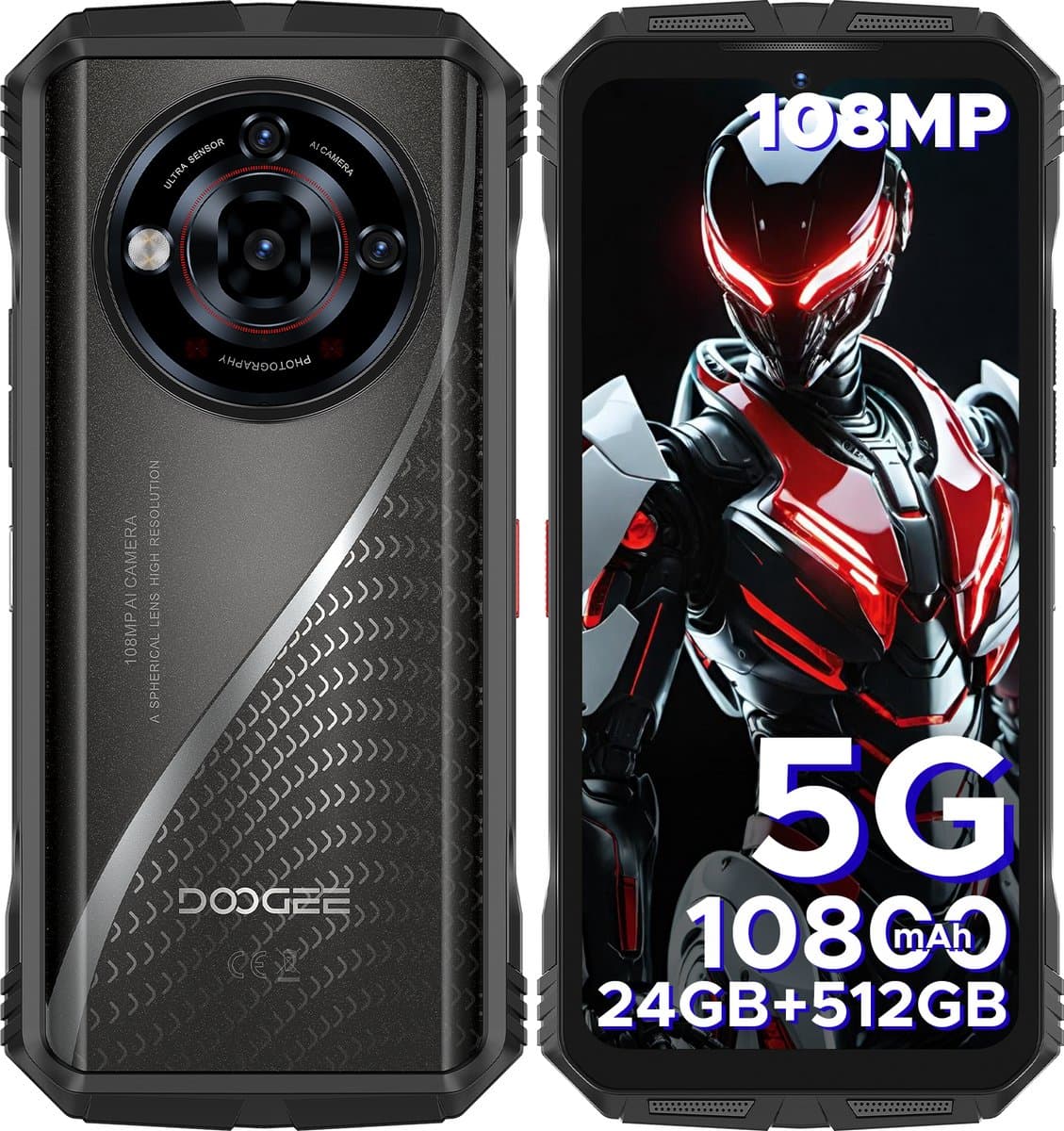 DOOGEE S118 Pro 5G - Robuuste Smartphone - Robuuste Telefoon - 32GB RAM + 512GB ROM (2TB/TF) - 10800 mAh/33W - 6,6 inch 120Hz - 108 MP + 20 MP Nachtzicht - Dual SIM 5G - GPS - NFC - Zwart — afbeelding 1