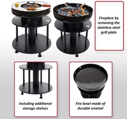 Vuurschaal met grill MCW-K95, vuurplaats-grill BBQ, grillplaat plank, staal roestvrij staal email Ø 56cm zwart — thumbnail 4