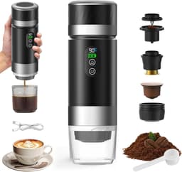 Draagbare koffiemachine-2025-3-in-1 elektrische espressomachine-oplaadbare 12V espressomachine-voor op kantoor-reizen-thuis-compatibel met espresso-capsules en gemalen koffie — thumbnail 1