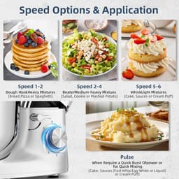 RFWR® Krachtige 1500W Keukenmachine met 6.5QT Kom - Multifunctionele Elektrische Mixer voor Kneden en Bakken — thumbnail 3
