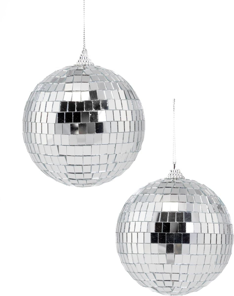 KIMU® 2x Discobal Ø 10 cm Klein - Discobol Spiegelbol Glitterbol Glitter Spiegeltjes Disco Bal Bol Decoratie Planeet Kerstballen Kerstbal Festival — afbeelding 1