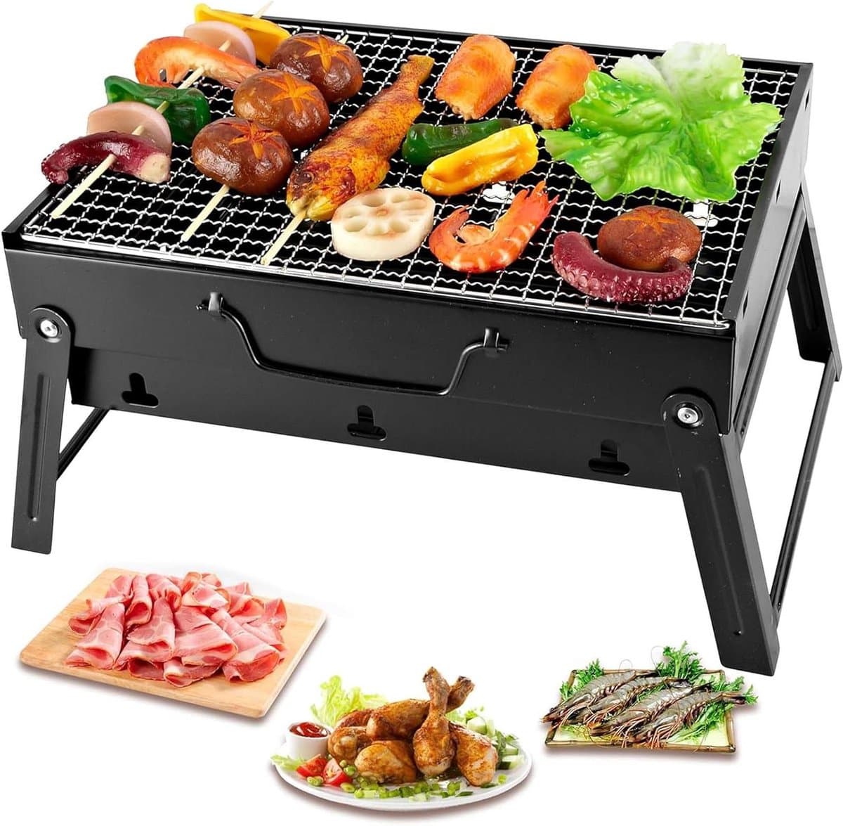 Compacte mini-barbecue houtskool draagbaar en inklapbaar roestvrijstalen grill - tafelgrill voor picknick, tuin, terras en camping - reizen - 43 x 29 x 23 cm. — afbeelding 1