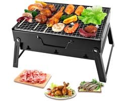 Compacte mini-barbecue houtskool draagbaar en inklapbaar roestvrijstalen grill - tafelgrill voor picknick, tuin, terras en camping - reizen - 43 x 29 x 23 cm.