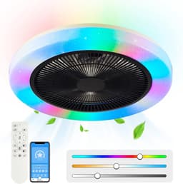 RGB Plafondventilator - 8 Kleuren - Dimbaar - Afstandsbediening & APP - Bluetooth - Smart Lamp - 50 cm - Zwart - Woonkamer Lamp — thumbnail 1