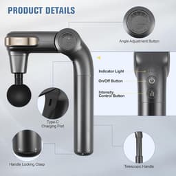 SnelShoppen - Verwijderbare Spier Massage Gun met Uittrekbare Handgreep, Impact Massageapparaat voor Atleten, 1500 mAh, 4 Koppen, 5 Snelheden, Oplaadb — thumbnail 2