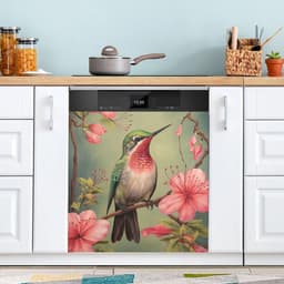 Vaatwasser Magneten Covers - Keuken Decoratie Magneet - Keuken Opfrissen - Dubbele Functie - 23x26 inch - Vogel met Roze Bloemen — thumbnail 1